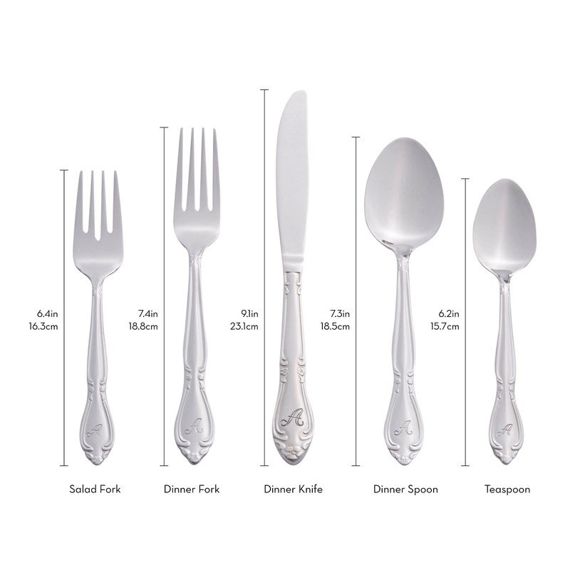 RiverRidge Rose Monogrammed Flatware Set 46 Piece Silverware - N