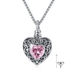 XIXLES Heart Cremation Jewellery Urn Necklaces for Ashes for Women Men 925 Sterling Silver Cremation Pendant Necklace Birstone Memorial Gifts Heart Jewellery for Human Ashes (06-June-Lavender)