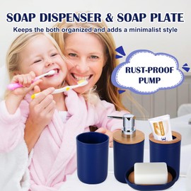 iMucci Bathroom Accessories Set Navy Blue Bathroom Decor Sets with Trash Can,Toilet Brush,Toothbrush Holder, Lotion Soap Dispenser, Soap Dish,Toothbrush Cup,Vanity Tray,Qtip Holder