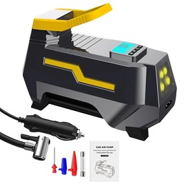 Generic Tyre Inflator Portable Air Compressor DC 12V, Electric Tyre Air Pump with Tyre Pressure Gauge, 150PSI Auto-Stop Air Pump with LED Light for Car, Bike, Ball, Motorcyle., Black+yellow