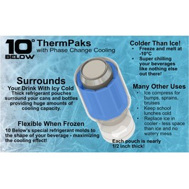 10 Below Classic Freezable Can and Bottle Cooler - Cools to Zero and Below! Swappable ThermPak - 4 in 1 Design - Blue