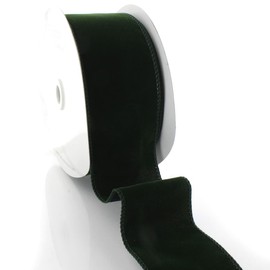 2.5" Wired Suede Velvet Ribbon – Soft Velvet Fabric with Wired Edges for Bows, Holiday Wreaths, Gift Wrapping, Floral Arrangements and DIY Craft Projects (Hunter Green, 25 yds)