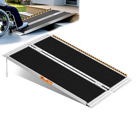 TaiH Leo 4 Feet Portable Wheelchair Ramp, Lightweight Aluminum Folding Handicap Ramp with Handle, Non-Slip Door Threshold Wheelchair Ramps for Home, Wheel Chair Ramp for Home Steps, Stairs, Doorways