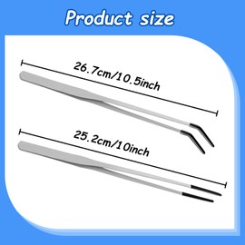 2-Pack Stainless Steel Reptile Feeding Tongs with Rubber Tips,10" Straight and 10.5" Curved for Bearded Dragons,Terrariums Supplies,Reptile Tank Accessories