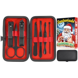 Stocking Stuffers for Adults Men Women, 7 PCS Manicure and Pedicure Nail Care Kit, Nail Clipper Set Tool Christmas Gift Mens Nail Grooming Kit with Funny Santa Christmas Gift Box (Black)
