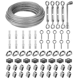 30 m Diameter 3 mm Steel Cable Kit, Wire Rope Tension Wire Stainless Steel 304, Steel Cable Coated with Eyelets Rope Tension Set, Turnbuckle, for Curtain Rope, Washing Lines, String Light Suspension