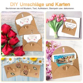 CAINCAY Kraftpapier Umschläge 40 Stück Mini Briefumschläge mit 40 Stück Karten Set, Klein Umschläge Mini Briefumschläge mit Herz Verschluss für Geldgeschenke Dankeskarten Einladung