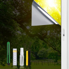 LOHOMEVE One Way Privacy Window Film See Out Not in, Reflective Sun Blocking Anti UV Heat Control Mirror Film, Static Cling Daytime Privacy Window Tint for Home, Black Silver, 29.5 in × 13.1 Feet