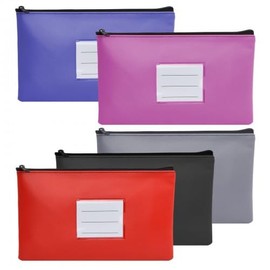 Pack of 5 Leather Wallets, Bank Pockets, 27 x 15 cm, Document Folder, A5, Bank Folder, Small with Zip and Window, Banknotes Storage for School, Household, Business