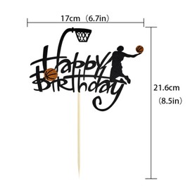 Juego de 7 adornos para tartas de baloncesto, decoración para tartas de feliz cumpleaños, color negro y naranja, decoración para pasteles y fiestas deportivas