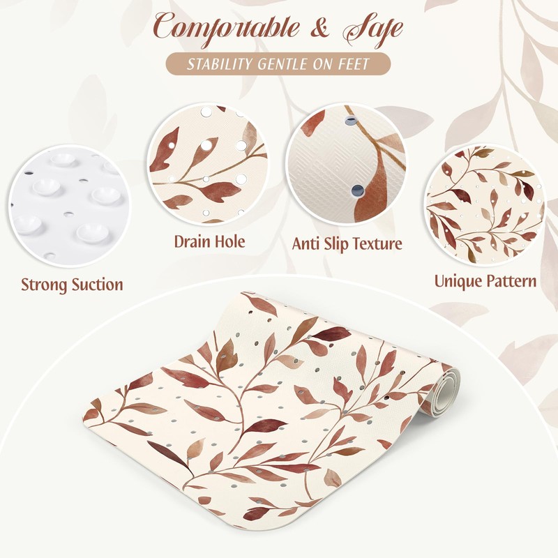 SHUCHING Brown Bath Mat for Tub Non Slip-40x16 Inch, Leaves