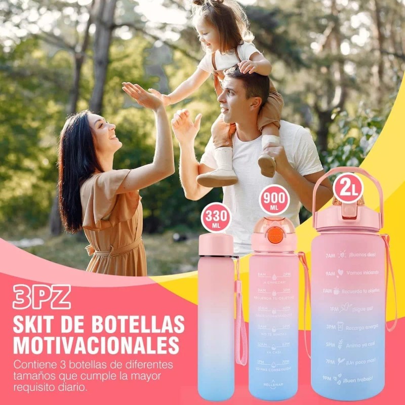 CL Botella Agua Con Medidor Tiempo Motivacional 2lt-900ml-330ml