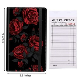 Rossy Server Books for Waitress & Waiter 9 x 5 Inch Wallet with Zipper Pocket Red Roses Design Booklet Cute Waitress Book Serving Book with 11 Money Pocket Fit Server Aprons