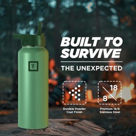 IRON °FLASK Sports Water Bottle - Wide Mouth with 3 Straw Lids - Stainless Steel Gym & Outdoor Bottles for Men, Women & Kids - Double Walled, Insulated Thermos, Metal Canteen - Sage Grove, 40 Oz
