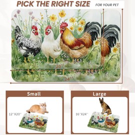 Chicken Rooster Dog Food Mat for Floors,Farm FlowerAbsorbent Pet Food and Water Bowl Mats,Non-Slip Pet Feeding Mat,Pet Supplies 12" x 20"