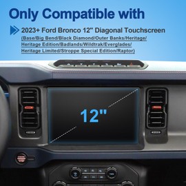 Coleya Anti-Glare Matte 2023-2026 Bronco Screen Protector, for Ford Bronco (Big Bend/Outer Banks/Badlands/Wildtrak/Heritage/Stroppe/Raptor), 2025 Bronco Accessories Tempered Glass Anti-Fingerprint 12"