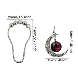 Kinwot Decorative Moon Astrology Shower Curtain Hooks for Bathroom, Rust Proof Metal Stainless Steel Shower Curtain Rings Set of 12 with Gothic Galaxy Zodiac Sign Astrology Theme Bathroom Decor (A)