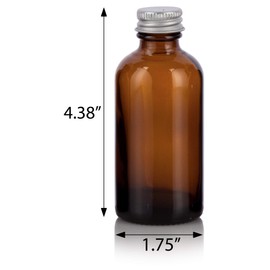 JUVITUS 4 oz Amber Glass Boston Round Bottles with Silver Metal Screw On Caps (6 pack) + Funnel