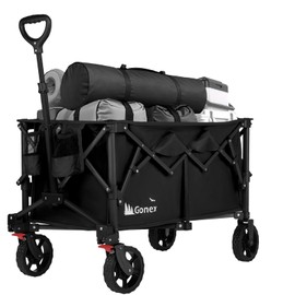 Gonex 38''L Extra Long Collapsible Foldable Wagon Cart with 360lbs Weight Capacity, 220L Folding Utility Garden Cart with Detachable Wheels for Grocery Sports Shopping Camping - Black