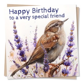 Happy Birthday To A Very Special Friend - Bird in Lavender Design - Happy Birthday Card for a Best or Close Friend