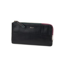 Dakota DA-31624 Women's Long Wallet, L-Shaped Zipper, Genuine Leather, Black