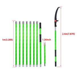 findmall 30ft Manual Pole Saw Extendable Tree Pruner Sharp Steel Blade High Branches Trimming for Pruning Palms and Shrubs with 9 Long Handles No with Scissors Green