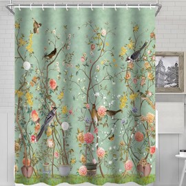 Ezmine Floral Shower Curtain Waterproof Plant Bathroom Decoration Leaves Shower Curtain Washable Bathroom Curtain Decor Quick-Drying Shower Curtain for Bathroom with 12 Hooks 180x180cm (71"x71")