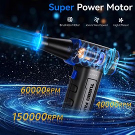 150000 RPM Electric Brushless Compressed Air Duster with LED Light-Cordless Rechargeable Air Blower for Cleaning Electronics,Keyboards,PC,Cars,3-Gear Adjustable Dust Blower,Alternative to Canned Air