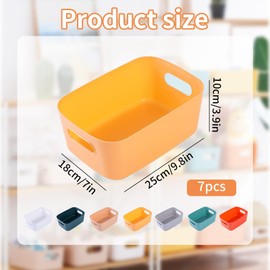 Eidoct 7PCS Plastic Storage Boxes, 7 Diffirent Colors, Stackable Cupboard Organiser, Open Storage Bins with Handles, for Kitchen, Office, Bathroom, Toy and School