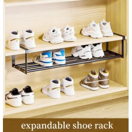 GWJWAJAY Expandable Shoe Rack Adjustable Shoe Rack Expandable Shoe Rack for Closet extendable Shoe Rack Under Shelf Expandable Closet Shelf Under Cabinet Shelf Hanging Retractable Shoe Rack(Black)