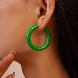 Minimalist Half Huggie Hoop Earrings for Women Acrylic Lightweight Chunky C Shaped Open Hoops Round Tube Stud Earrings Fashion Vintage Y2K Holiday Party Jewelry for Mother (Green)