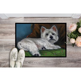Caroline's Treasures PPP3287MAT Westie Wake Up Doormat 18x27 Front Door Mat Indoor Outdoor Rugs for Entryway, Non Slip Washable Low Pile, 18H X 27W