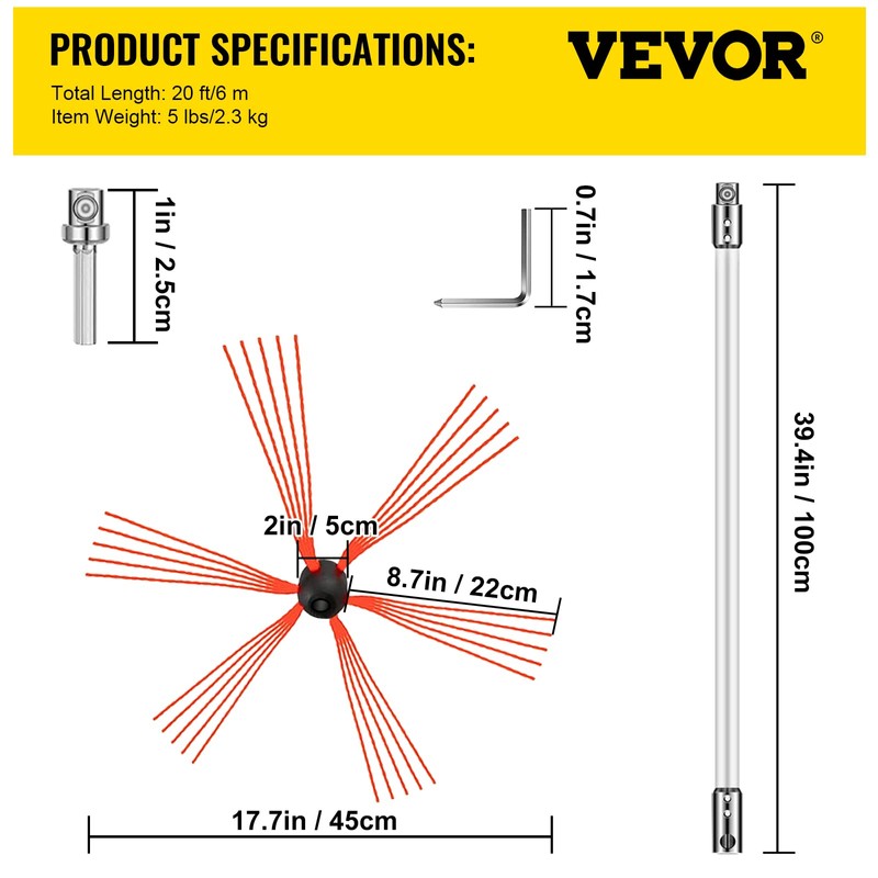 VEVOR Chimney Sweep Kit 20FT Length, Chimney Brush Kit with