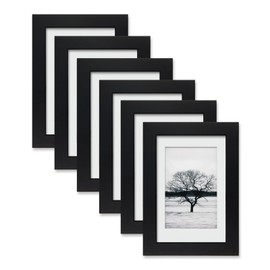 Egofine 4x6 Picture Frames Set of 6 - Made of Solid Wood Covered by Plexiglass for Table Top Display and Wall Mounting photo frame Black