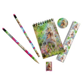 Wild Stationery Set - Unicorn from Deluxebase. These Cute School Stationary Sets for Girls Include 2 Pencils, Eraser, Sharpener, Ruler and Notebook