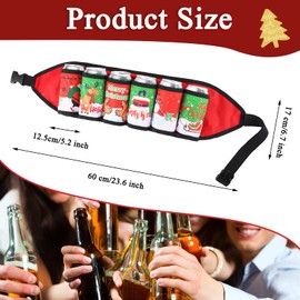Weewooday 6 Packs Christmas Themed Beer bandolier Belt Xmas Adjustable Insulated Holder with Buckle Men Beverage Waist Strap for Outdoor Activities