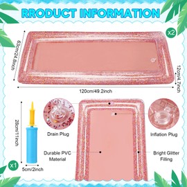 Tiangrid 8 Pcs Glitter Inflatable Serving Bar Kit Includes 2 Salad Buffet Tray with Drain Plug 5 Mesh Food Cover 1 Inflator Inflatable Food Drink Containers for Outdoors Pool Party Camping(Rose Gold)
