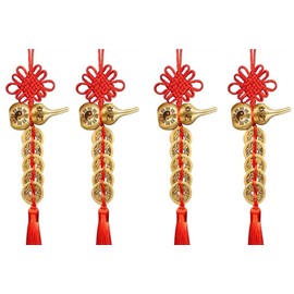 FAGEGFA 4pcs Town House Pure Copper Gourd Pure Copper Five Emperor Money China Knot Door to Door Pendant Tassel Gift to Send Relatives, Friends Pendant Housewarming New Home Transfer Festival