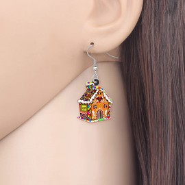 NEWEI Cute Christmas House Earrings Fun Crystal Ball Christmas Jewelry Unique Christmas Tree Gifts for Girls Women Charms, M, Acrylic, No Gemstone