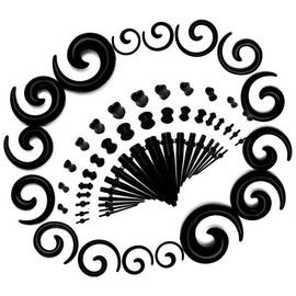 JDXN 64PCS Acrylic Gauge Kit Tapers + Heart Tunnels + Plug with O Ring + Spiral Tapers 14G-00G Stretching Set - Color: purple