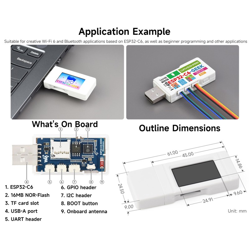 ESP32-C6 Geek Development Board, Based on ESP32-C6, Support 2.4GHz Wi-Fi