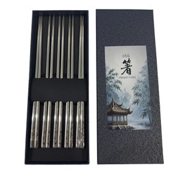 5 Pairs 316 Stainless Steel Metal Chopsticks - 9.5" Non-Slip Tips, Dragon Laser Engraved, Mirror Polished Silver Chopsticks Set, Dishwasher Safe Reusable Chopstick for Adults