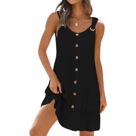 ETCYY Sundresses for Women 2025 Vacation Summer Dresses Beach Swim Suit Cover Ups Sleeveless Button Down Spring Sun Dress,Black,Medium
