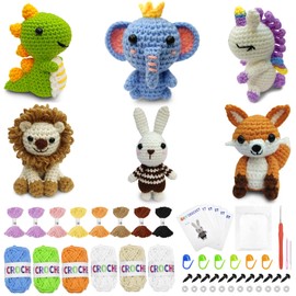 Xlapo 6pcs Crochet Kit for Beginners, Crochet Animal Kit, Crochet Kit for Beginners Kids, Crochet DIY Knitting Supplies for Adults, Learn to Crochet with Step-by-Step Video Tutorials