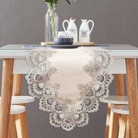 Vintage Lace Dining Table Runner, 120 Inches Floral Coffee Table Runners for Kitchen Home Christmas Party Decorations (16x120 inch, Off White)