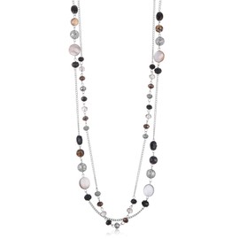 Noessla Layered Long Necklaces for Women Crystal Beaded Statement Necklace Sweater Silver Chain with Gifts Box Jewelry(Black)