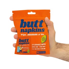 Butt Napkins - Water-Based Flushable Wipes, Individually Wrapped (Industrial, 5 Count (Pack of 1))