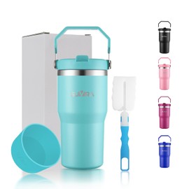 SUVIRA Vacuum Insulated Stainless Steel Tumbler with Handle,Straw&Flip Lid,BPA-Free,Leak Free Drinks Hot for12 H,Reusable Cup,Cold for 24 H,Perfect forTravel Car,Home,Office (Sky Blue, 20 Ounces)
