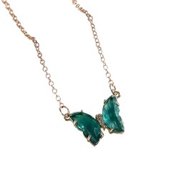 COLORFUL BLING Gold Butterfly Pendant Necklace 18K Gold filled Minimalist Cubic Zirconia Butterfly Pendant Cute Crystal Butterfly Necklaces for Women Girls - Green
