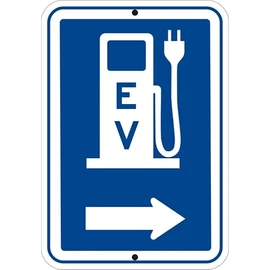 EV Charging Direction Sign – 12"x18" Reflective Aluminum, Weatherproof, Rust-Free with Pre-Drilled 3/8" Holes – Right Arrow Electric Vehicle Charging Guide